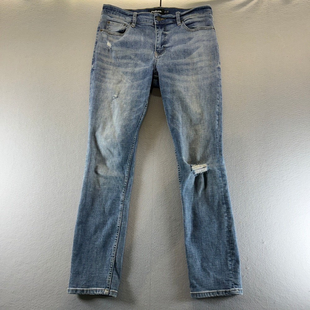 RSQ Mens Slim Taper Distressed Light‎ Wash Blue Denim Jeans 29x30 Ripped Knee
